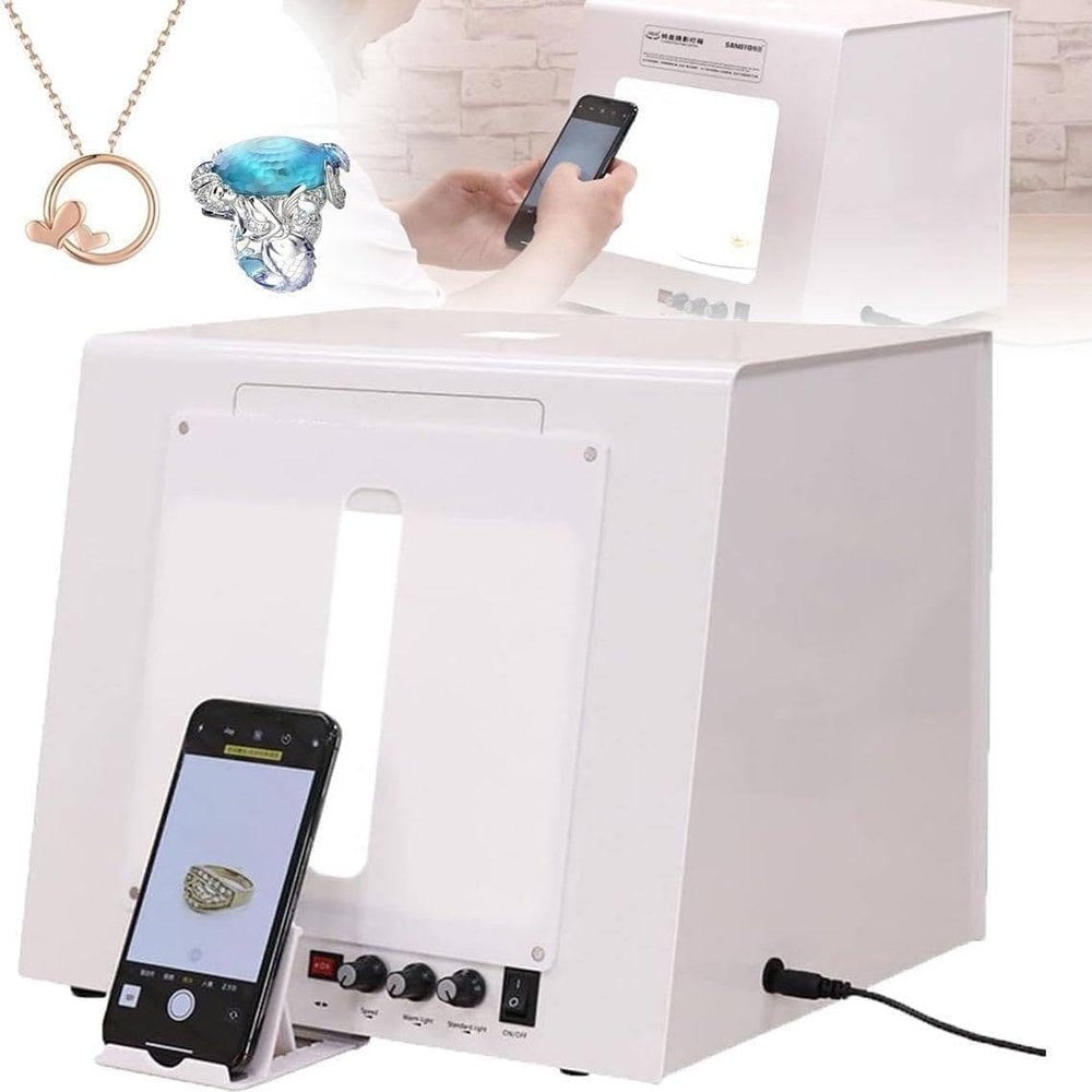 CUTANGELAR Professional Jewelry Photography Light Box Set with 360° Rotation, 4 Adjustable-Brightness Fill Lights (3000–5500 K) and Softbox Color Temperature (TB20)