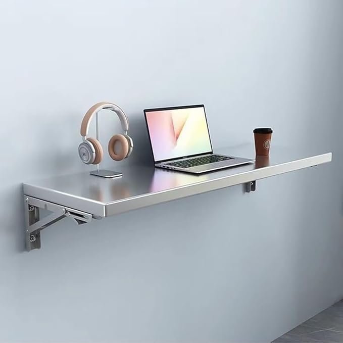 Folding Stainless Steel Wall Table, Floating Desk, 80 x 20 cm (32 x 8 in)
