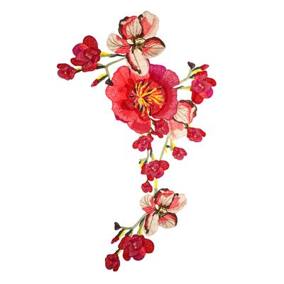 ADOCARN Large Embroidered Lace Patch with Colorful Flowers for Clothing Repair and DIY Projects in Red