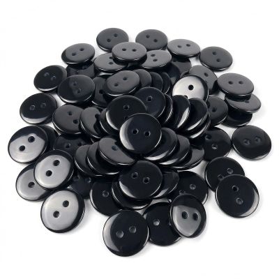 50 Transparent 15mm Plastic Buttons with 2 Holes (Black)