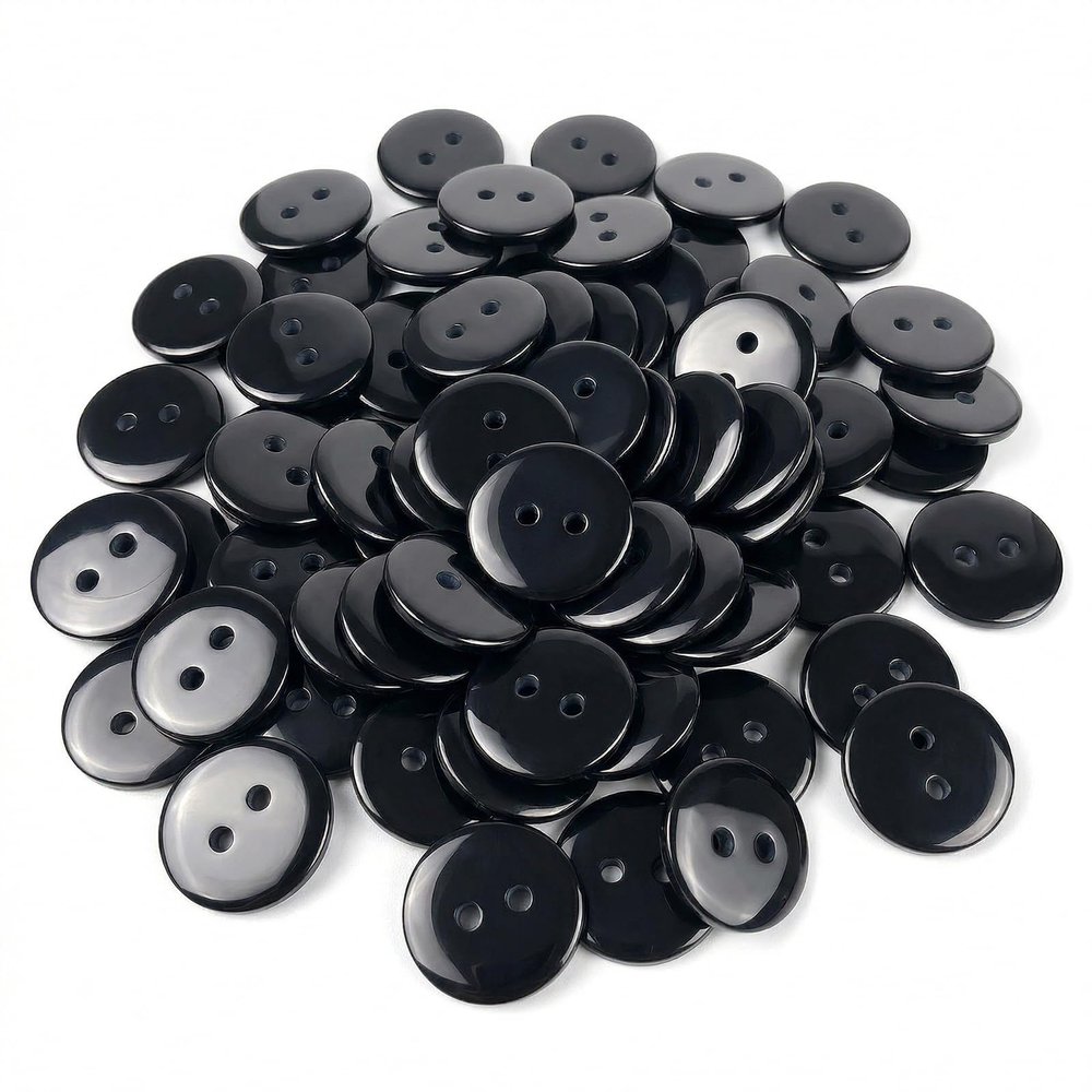 50 Transparent 15mm Plastic Buttons with 2 Holes (Black)