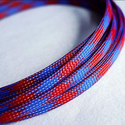 Expandable Braided PET Cable Sleeves, 10 m, Multicolor, 3–16 mm Flat Diameter (Red/Blue, 8 mm)