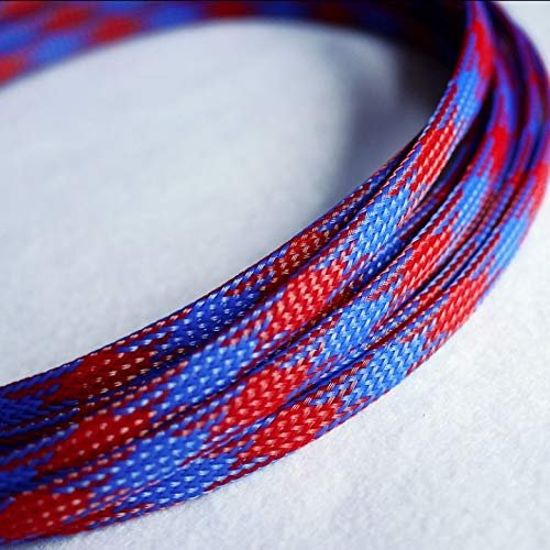 Expandable Braided PET Cable Sleeves, 10 m, Multicolor, 3–16 mm Flat Diameter (Red/Blue, 8 mm)