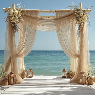 YKAFADE 2-Piece 160 x 600 cm Wedding Arch Drape, Khaki Chiffon Draping Fabric