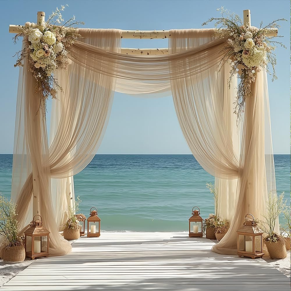 YKAFADE 2-Piece 160 x 600 cm Wedding Arch Drape, Khaki Chiffon Draping Fabric