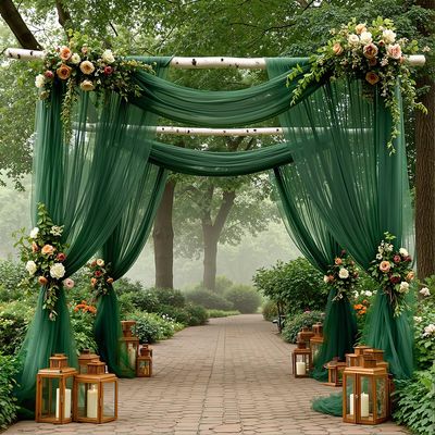 2-Piece 160 x 600 cm Dark Green Chiffon Wedding Arch Drape