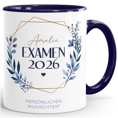 SpecialMe Personalized Coffee Mug with Custom Name and Text, Leaf Wreath, White with Navy Interior