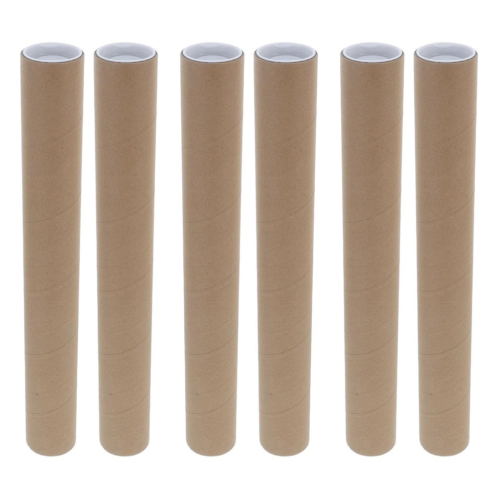 NULYLU Kraft Paper Shipping Tubes with Plastic Caps, 6-Pack