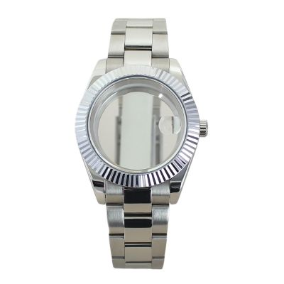 Gladiaond 1-Piece 36 mm Fluted Domed Watch Case with Sapphire Crystal, for Miyota 8215, 28.5 mm Dial, 316L Stainless Steel, Oyster Bracelet (Three Zhu Belt 13)