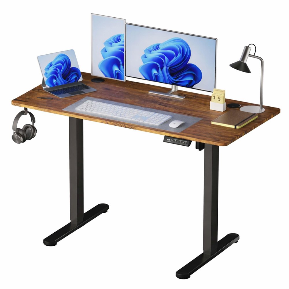 Relaxdays Electric Height-Adjustable Desk, Brown-Black