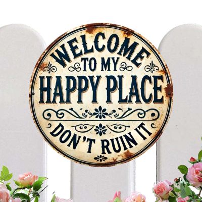 Welcome to My Happy Place Metal Sign - 20x20cm Round Vintage
