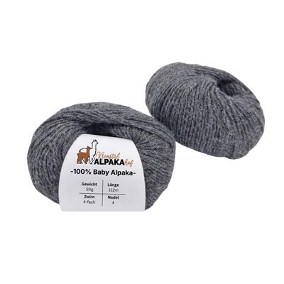 100% Baby Alpaca Yarn Set, 2 x 50 g (112 m) 4-Ply, Anthracite, DK