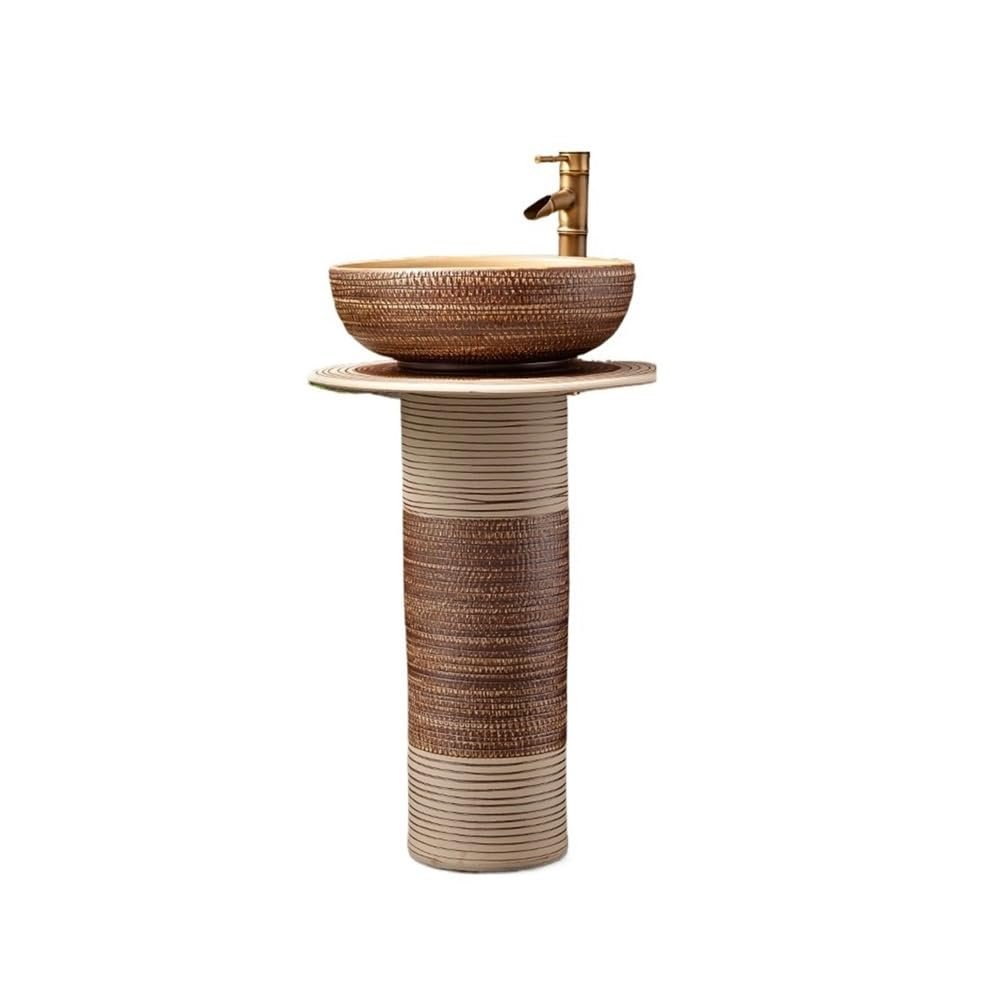 XUJUAN-0227 Retro Pedestal Bathroom Sink with Faucet and Drain Set