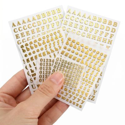 6 Sheets Alphabet Stickers Gold, Mini 3D Stickers