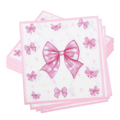 20 Pack Pink Bow Napkins for Birthdays