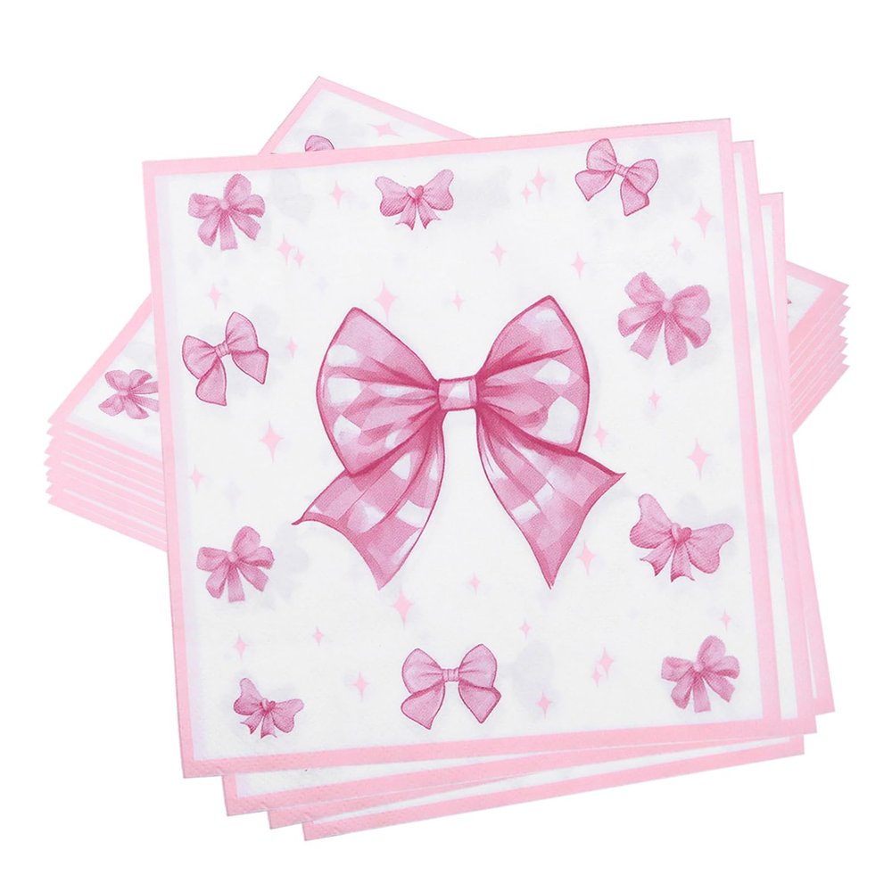 20 Pack Pink Bow Napkins for Birthdays