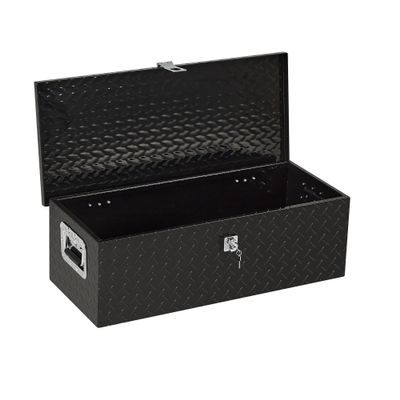 Heavy-Duty Aluminum Truck Tool Box, Lockable Storage Box with Drawer and Side Handles, Dual Hydraulic Levers, Under-Seat Mountable, for Pickup, SUV and Van, 76 × 33 × 24 cm, Black