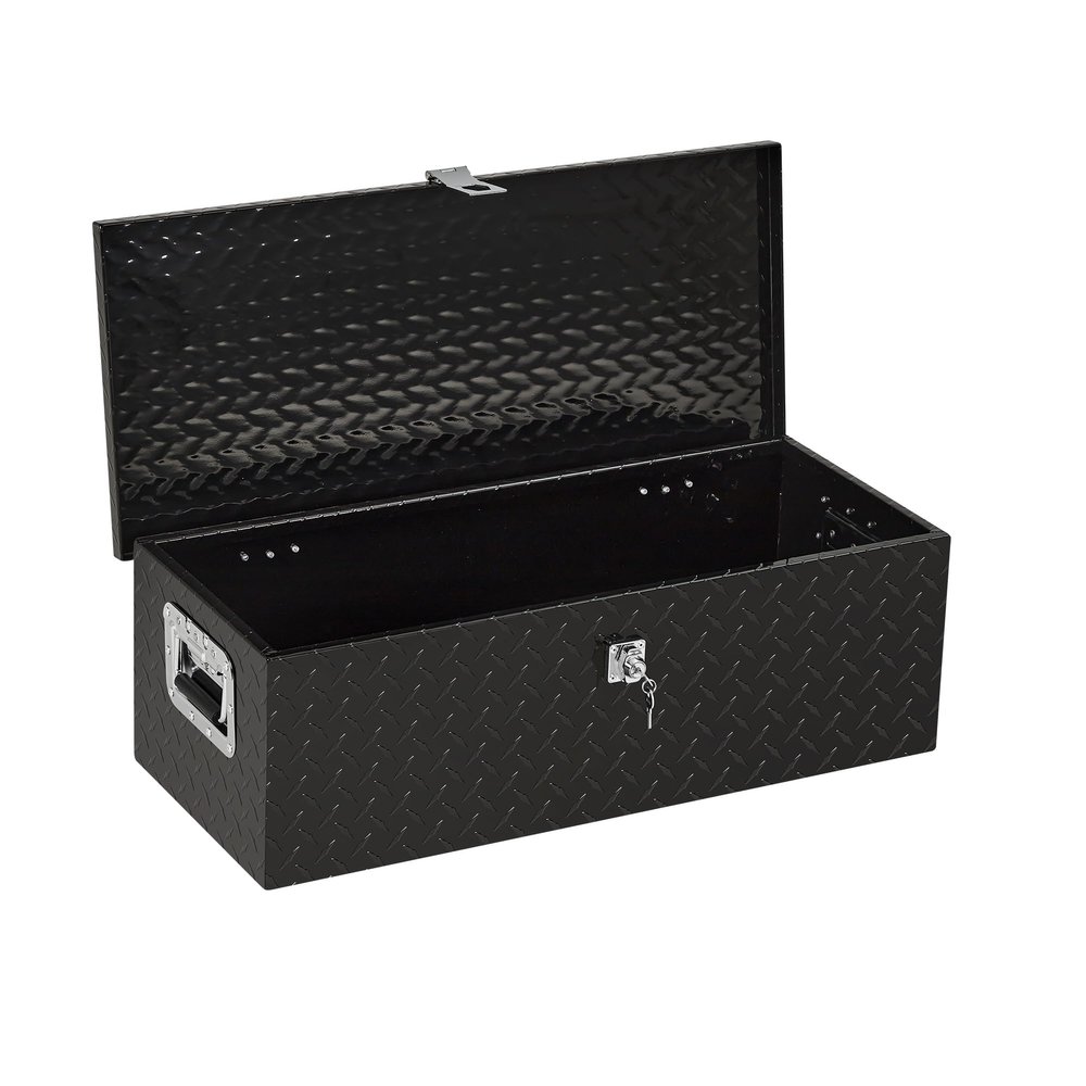 Heavy-Duty Aluminum Truck Tool Box, Lockable Storage Box with Drawer and Side Handles, Dual Hydraulic Levers, Under-Seat Mountable, for Pickup, SUV and Van, 76 × 33 × 24 cm, Black