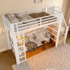 Loft Bed 90 x 200 cm with Stairs, Safety Rail, LED and Storage, Black/White view 4