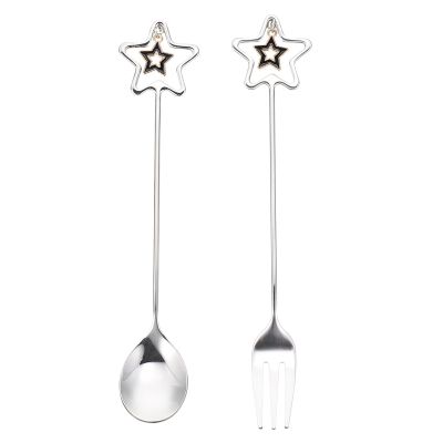 Yardwe Silver Stainless Steel Heart and Star Shaped Cutlery Set