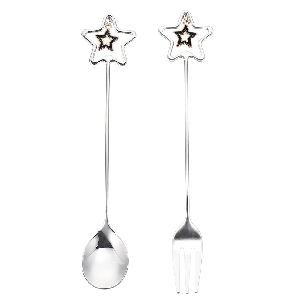 Yardwe Silver Stainless Steel Heart and Star Shaped Cutlery Set