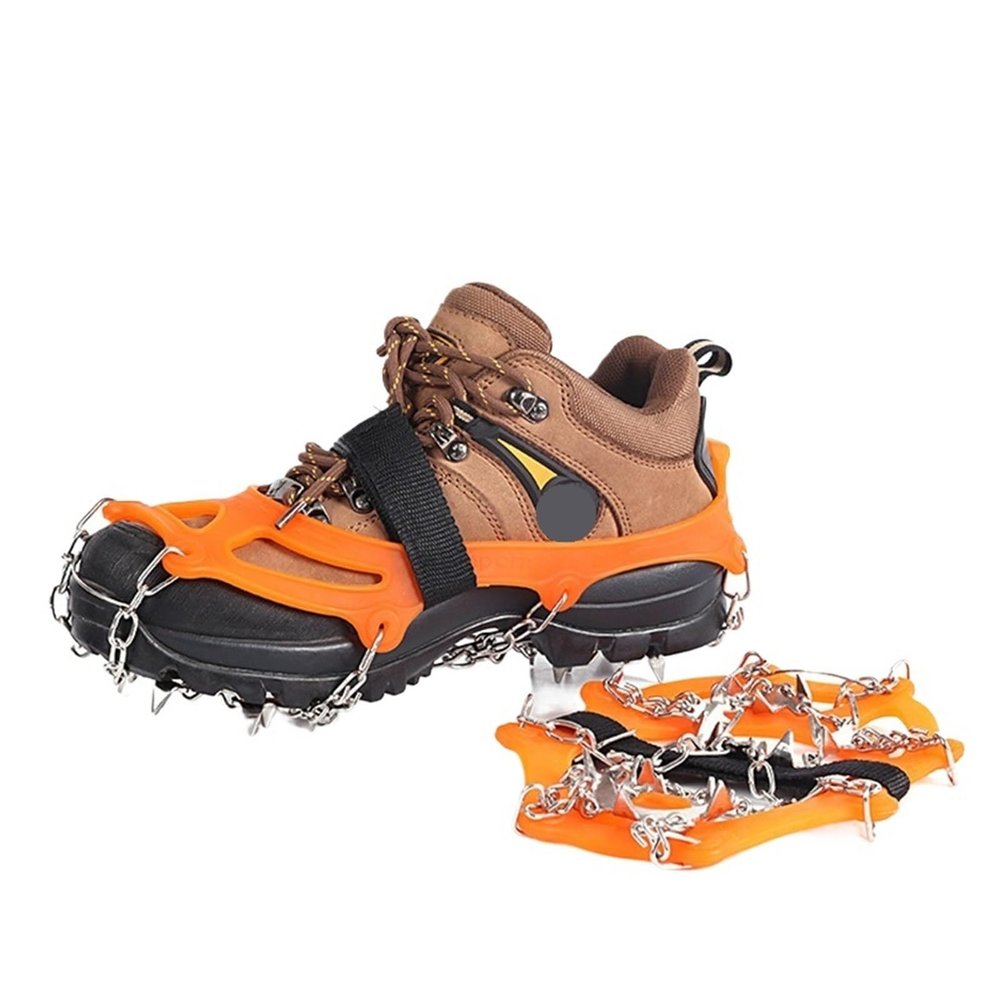 Grdel 18-Tooth Ice Grippers for Shoes, Snow Crampons, Orange, Size 44–47