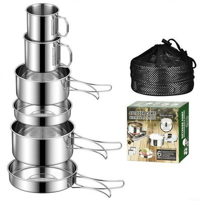6-Piece Stainless Steel Camping Cookware Set