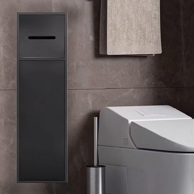 Minglez Recessed Toilet Paper Holder with Shelf and Storage Compartment, Stainless Steel, Black