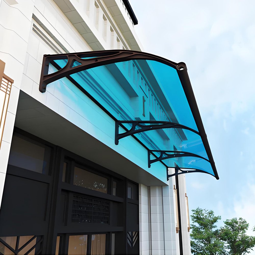 Aluminum Alloy Door Awning with Large Gutter and Arched Polycarbonate Canopy