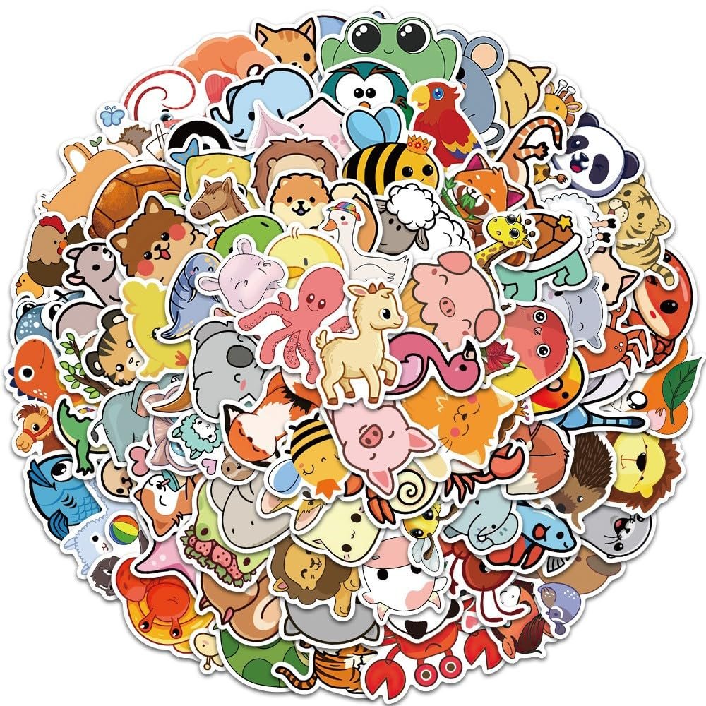 Animal Stickers 100 Pack, Waterproof Vinyl Stickers for Water Bottles, Laptops, Aesthetic Animal Stickers for Kids and Teens, Scrapbook Stickers for Luggage, Phone Cases, Skateboards