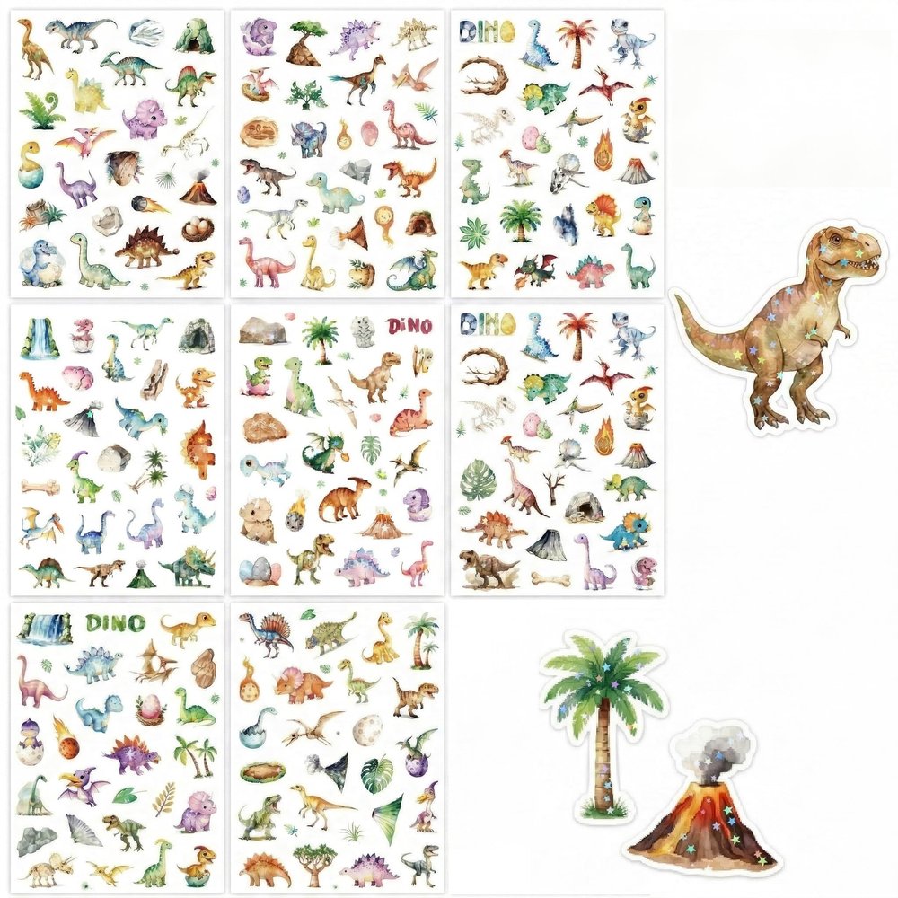 198 Dinosaur Stickers for Kids, Holographic Vinyl Waterproof