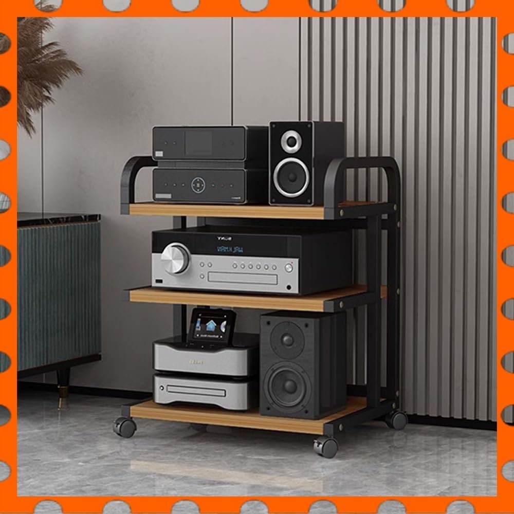 Open O Rack Stand, 4-Tier Rolling Media Rack for CD Player, Amplifier, Speakers, Game Console & TV, Black, 50 x 40 x 85.5 cm, Ideal for Home Entertainment
