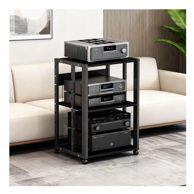 Adjustable 3-Tier AV Stand, Black, 50 x 40 x 69 cm