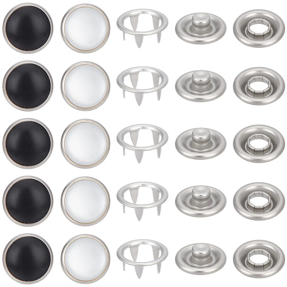 GORGECRAFT 1 Box 40 Sets 12mm Pearl Snap Buttons Black/White