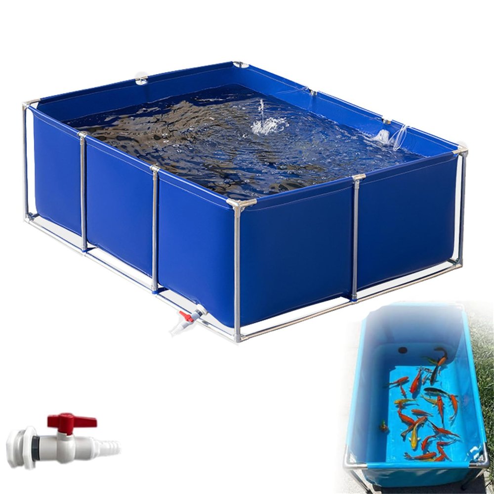 IEOWY Temporary Fish Pond Aquarium with Drain Valve, Assembled Canvas Pond for Turtle Breeding