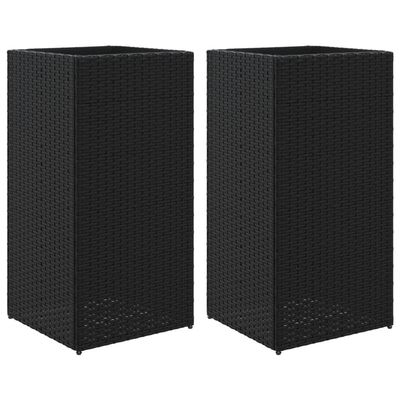 Tomostar 2-Piece Outdoor Planter Set, Black, 40 x 40 x 80 cm, Polyrattan