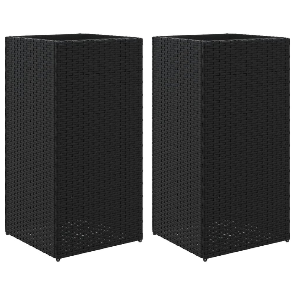 Tomostar 2-Piece Outdoor Planter Set, Black, 40 x 40 x 80 cm, Polyrattan