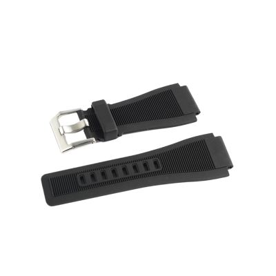 SiChouwz 24 mm Watch Band Compatible with Bell & Ross BR-01 and BR-03, Silicone, with Tool (Black, Silver Buckle)