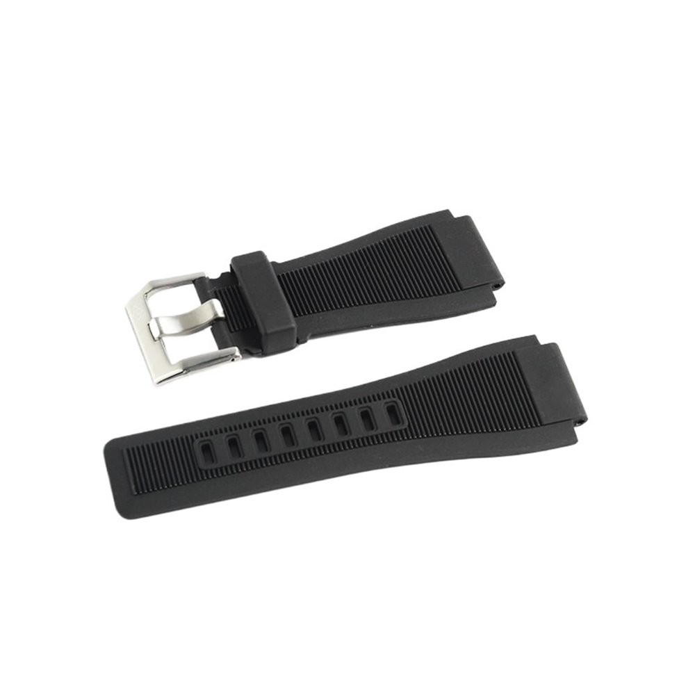 SiChouwz 24 mm Watch Band Compatible with Bell & Ross BR-01 and BR-03, Silicone, with Tool (Black, Silver Buckle)