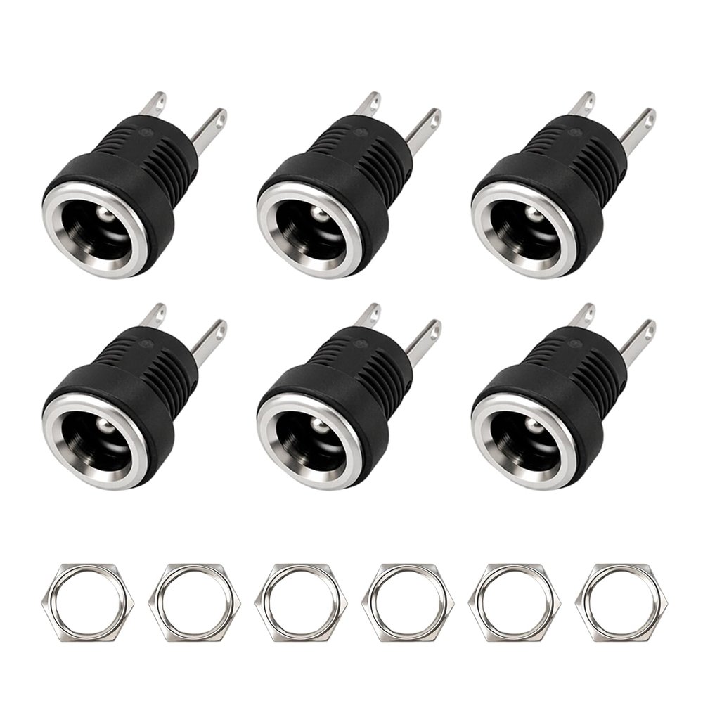 Ermenlifiqq 6-Pack 2-Pin 5.5 x 2.1 mm DC Barrel Jack Sockets, Black