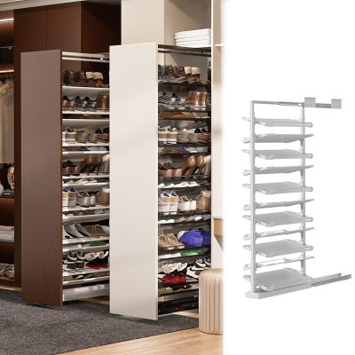 MLYAYE Large Hidden Pull-Out Shoe Rack Organizer, Metal Steel, D610mm/24in H785mm/31in