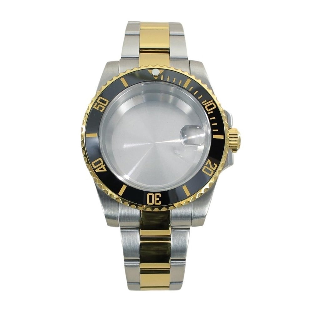 Gladiaond 1-Pc. 40 mm Watch Case with Ceramic Bezel and Sapphire Crystal for Miyota 8215, Sliding-Clasp Bracelet (Style 15)
