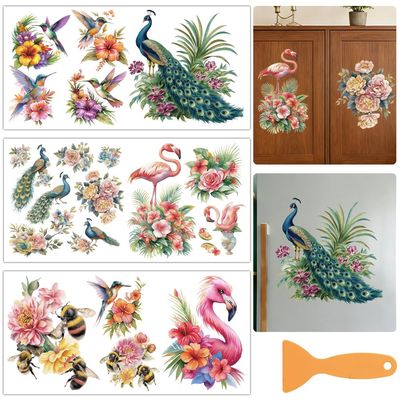 PRESSINART 3 Sheets Peacock Flamingo Rub-On Transfers