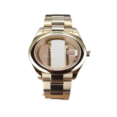 Gladiaond 1-Pc 36 mm/39 mm Gold-Tone Watch Case with Rounded Edges, Sapphire Crystal, Waterproof, for NH35, NH36, NH38/34 and Miyota 8215 (Glass Bottom Cover 1.36 mm 8215)