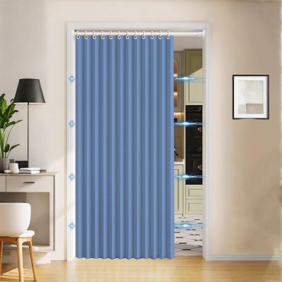 Blackout Magnetic Accordion-Style Folding Curtain for Doors and Room Dividers, Dark Blue, W150 x H180 cm
