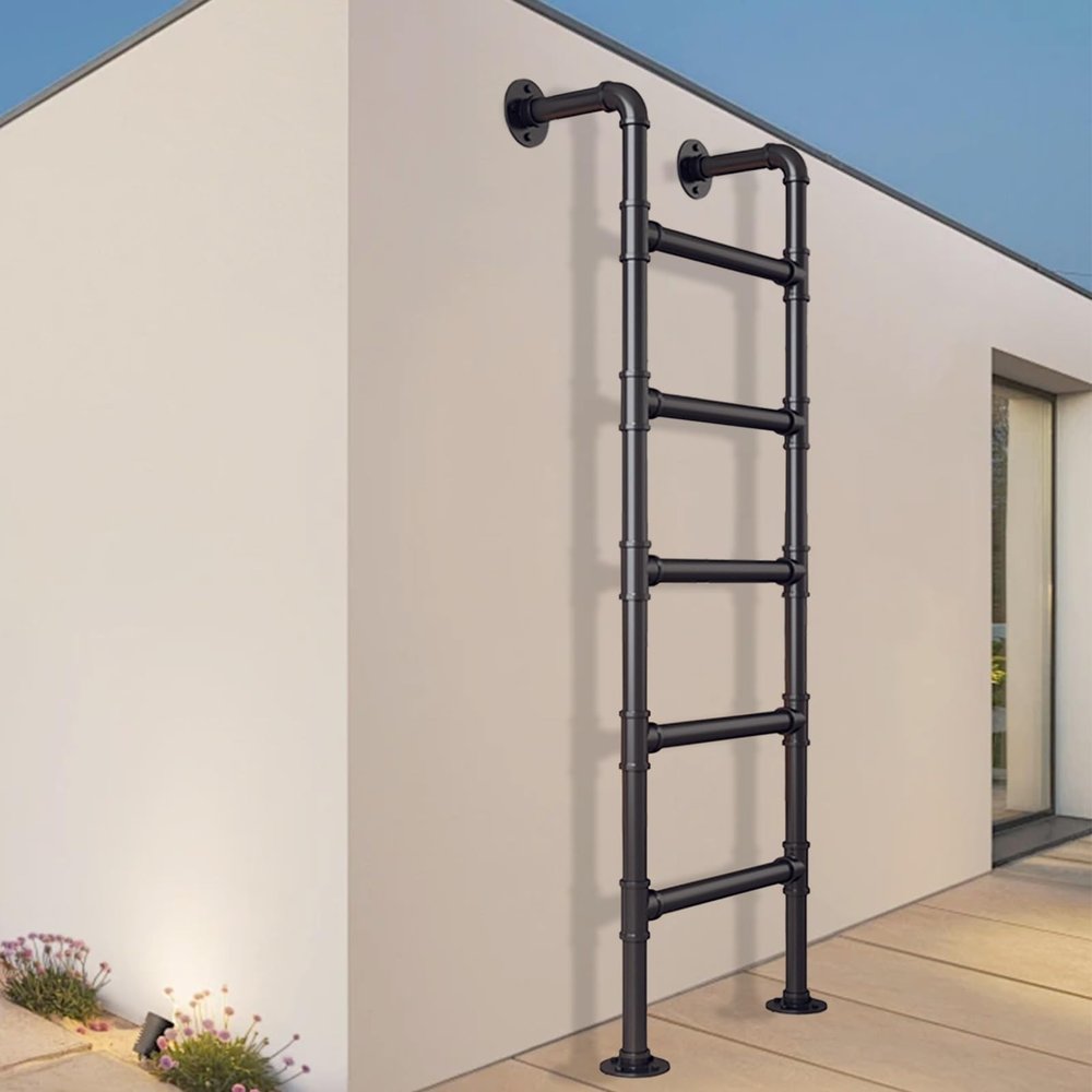 Black Indoor Freestanding Bunk Bed Ladder, Metal Iron Fire Escape Ladder, 190 cm/75 in
