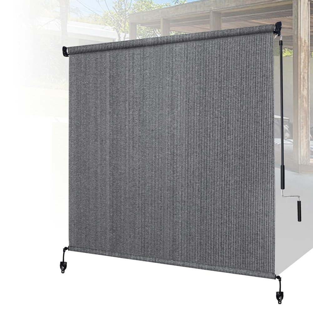 Shade&Beyond Vertical Awning 2.6 x 1.5 m, HDPE Sun and Privacy Screen with Hand Crank, Sesame