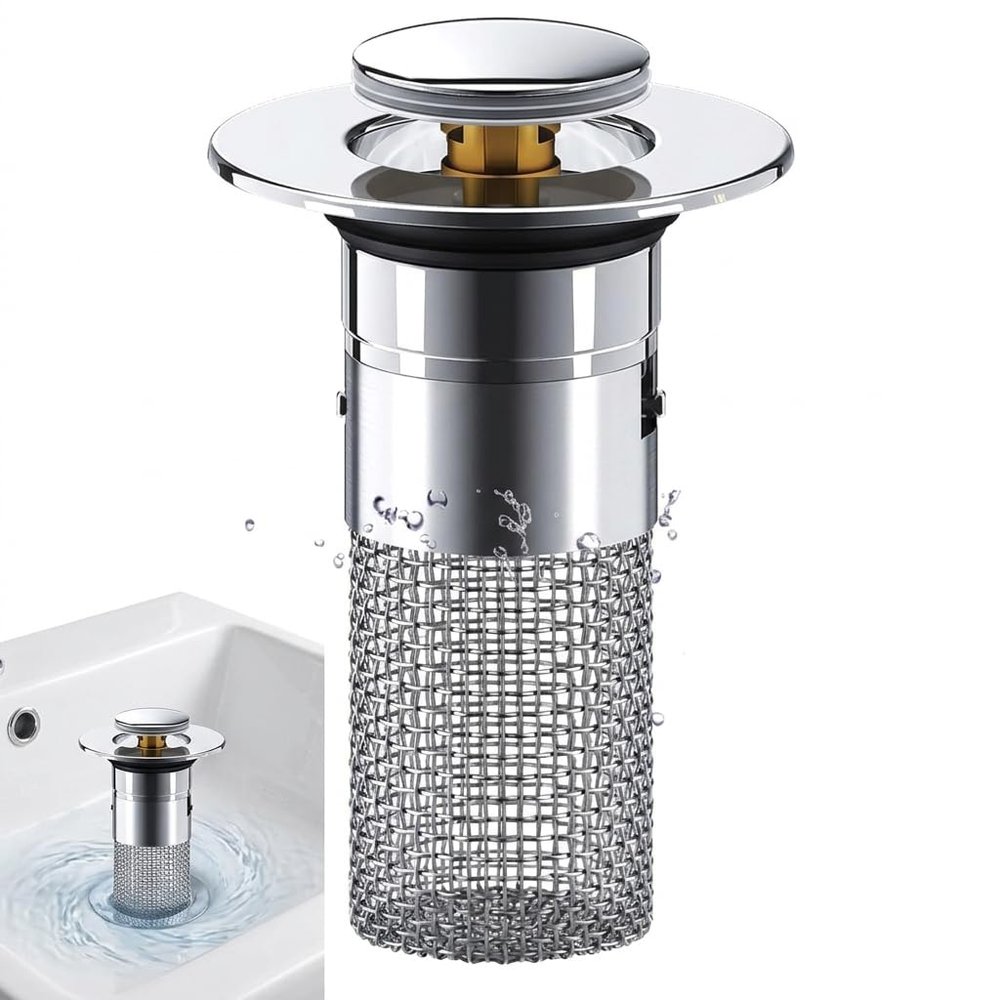 Pop-Up Sink Stopper with Strainer