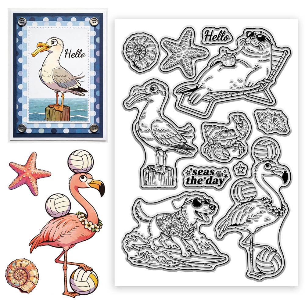 CONCHLERY Beach Animals Pattern Clear Stamps