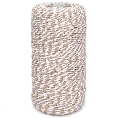 Cotton Twine, 2 mm Thick, 100 m Long, Beige-White